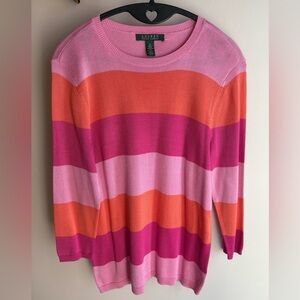 Lauren Ralph Lauren Pink and Orange Striped Sweater